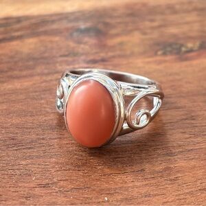 Sterling Silver and Peach Moonstone Ring Size 8.5